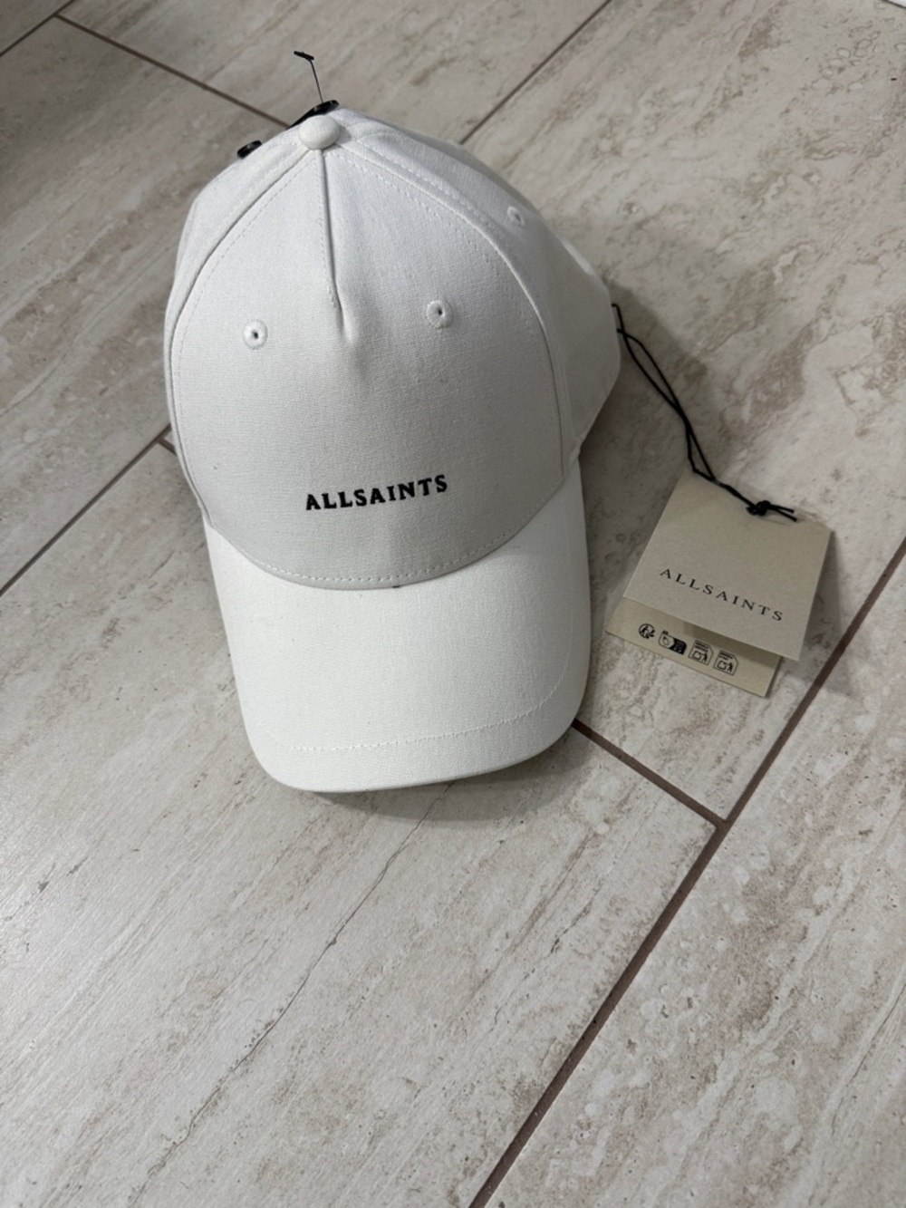 All Saints Cream Hat with Black Logo…silver snap back ..nwt .. authentic .unisex